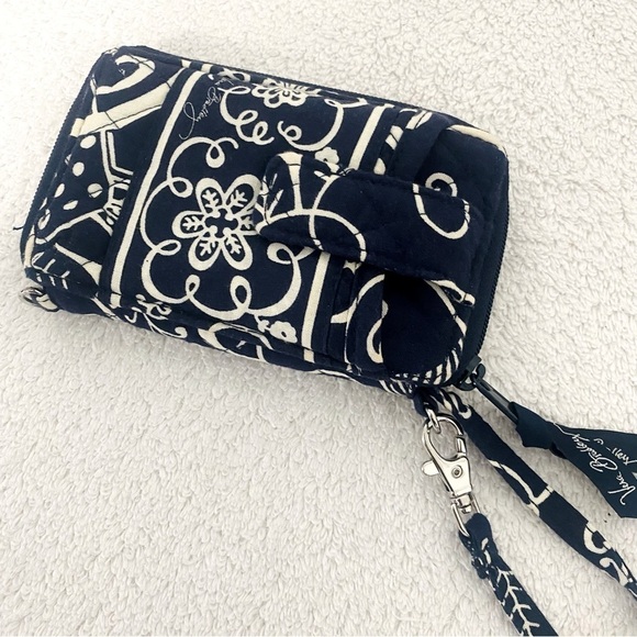 Vera Bradley Wristlet Twirly Birds Navy Blue White Cigarette Credit Card Money - Picture 2 of 7